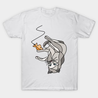 Grey Cat Playing with String Toy T-Shirt